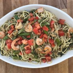 Shrimp and Asparagus Pasta with Pesto Cream Sauce